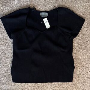 Anthropologie Black Short Sleeve Square Neck Ribbed Top